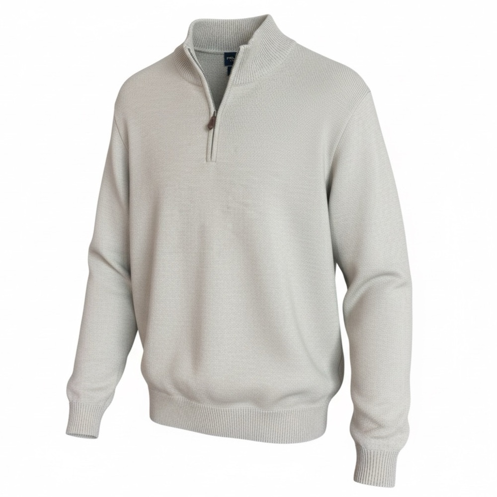 Men's Zip-Neck Sweater Pullover in Light Cream